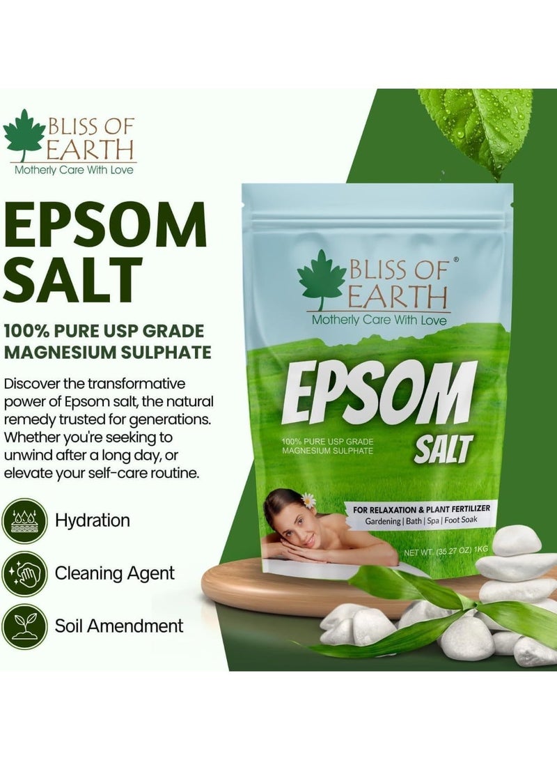 BLISS OF EARTH Epsom Salt for Bath 1KG, Plants & Foot Soak, Natural Magnesium Sulfate, Relaxing Soak for Muscle Relief, Aromatherapy, Vegan, Cruelty-Free pack of 2 - Image 3
